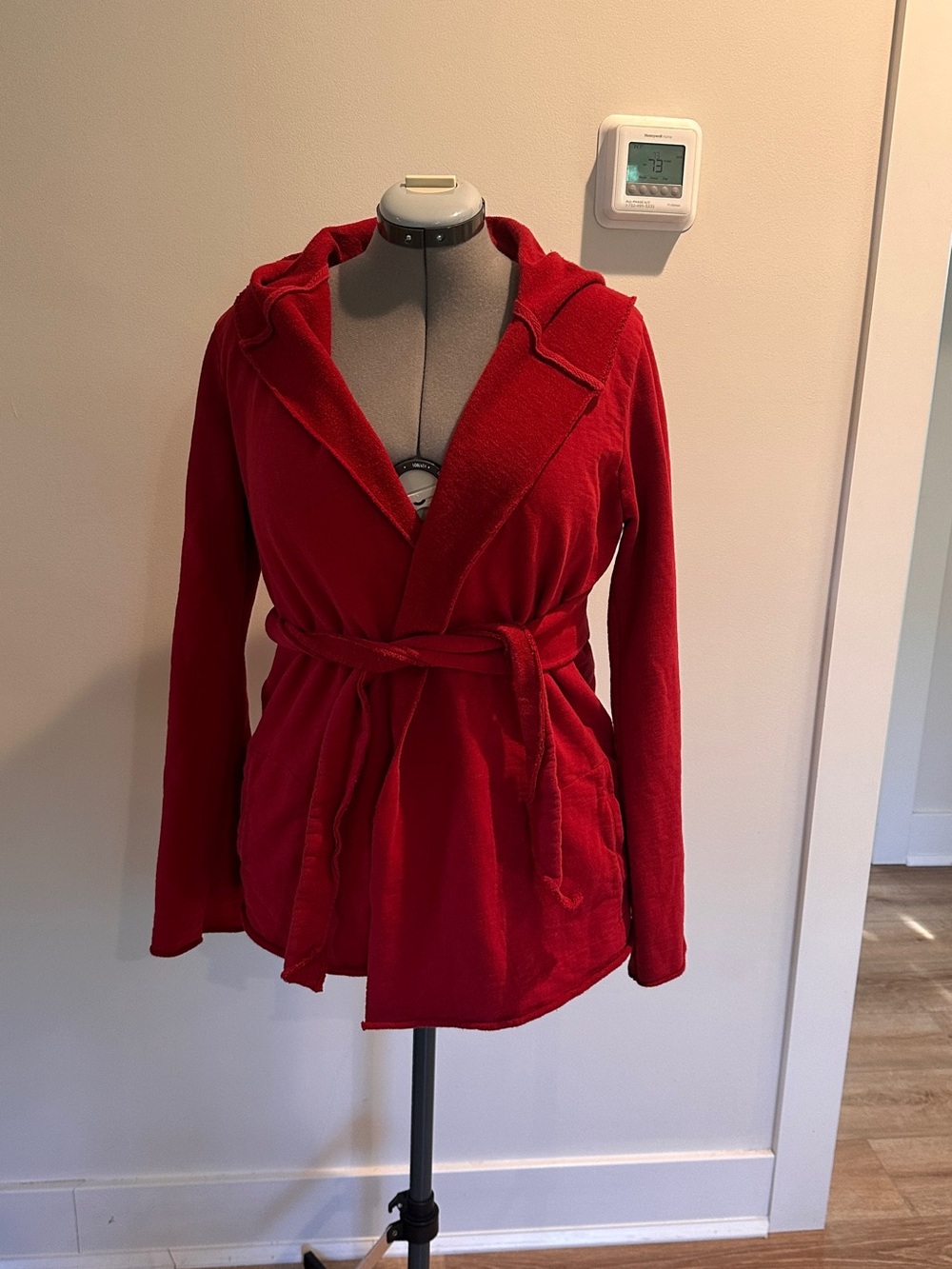 Lucky Brand Red Hooded Cotton Wrap Jacket Top XL
